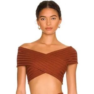 Simon Miller Burnt Orange Coconut Shell Ackee Ribbed Crossover Crop Top